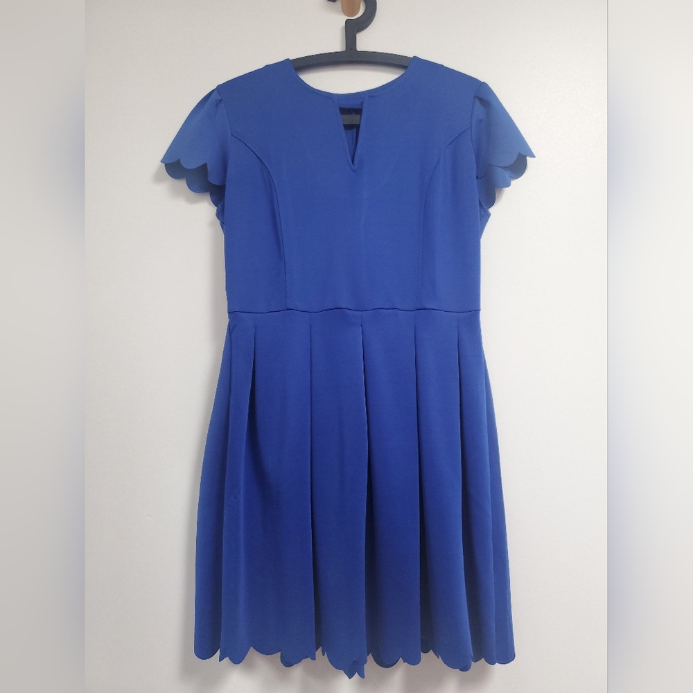 Blue Skater Dress with Scalloped Skirt - Size XL